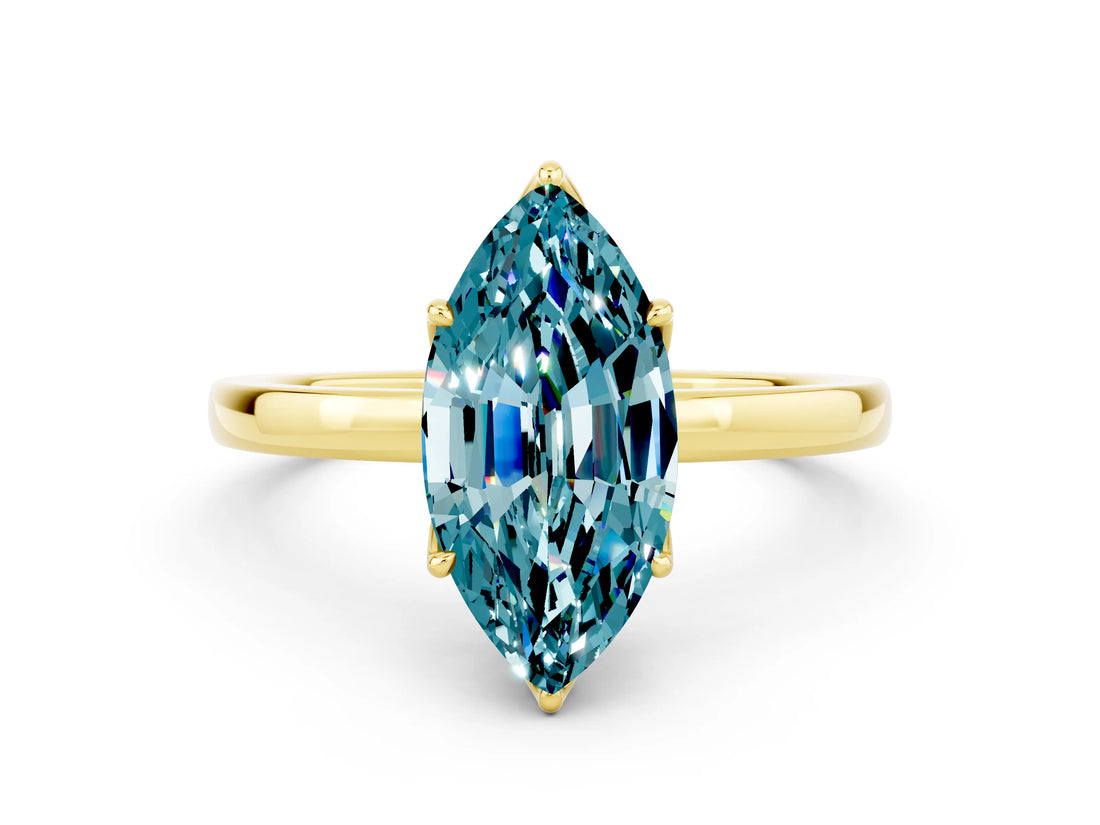 Yellow gold Marquise Cut Blue Topaz Solitaire Ring with Thin Band and Prong Setting_12