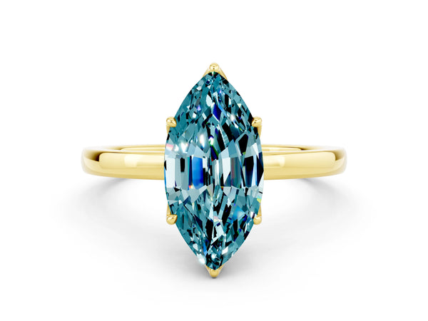 Yellow gold Marquise Cut Blue Topaz Solitaire Ring with Thin Band and Prong Setting