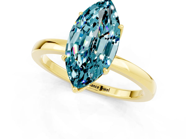 Yellow gold Marquise Cut Blue Topaz Solitaire Ring with Thin Band and Prong Setting