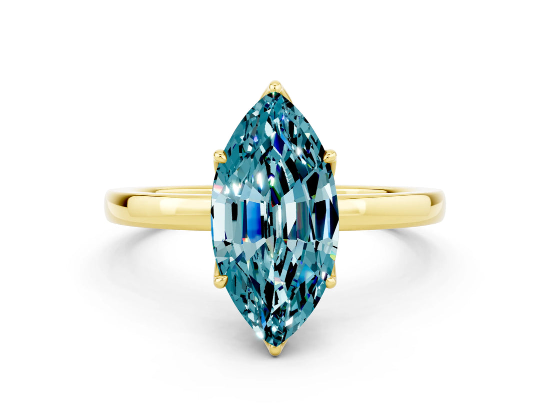 Yellow gold Marquise Cut Blue Topaz Solitaire Ring with Thin Band and Prong Setting_24