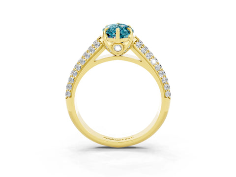 Yellow gold Marquise Cut Blue Topaz Solitaire Ring with Three-Row Pavé Band and Four-Prong Setting_15