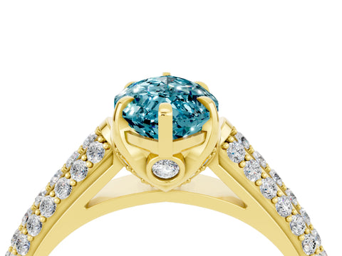 Yellow gold Marquise Cut Blue Topaz Solitaire Ring with Three-Row Pavé Band and Four-Prong Setting_16
