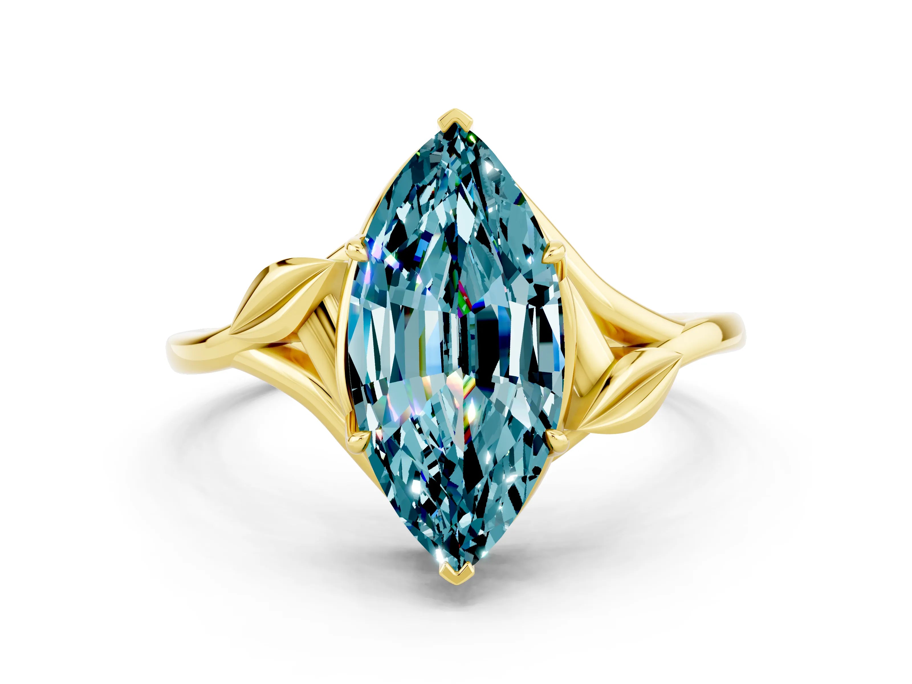 Yellow gold Marquise Cut Blue Topaz Solitaire Ring with Twist Band and Four-Prong Setting_24