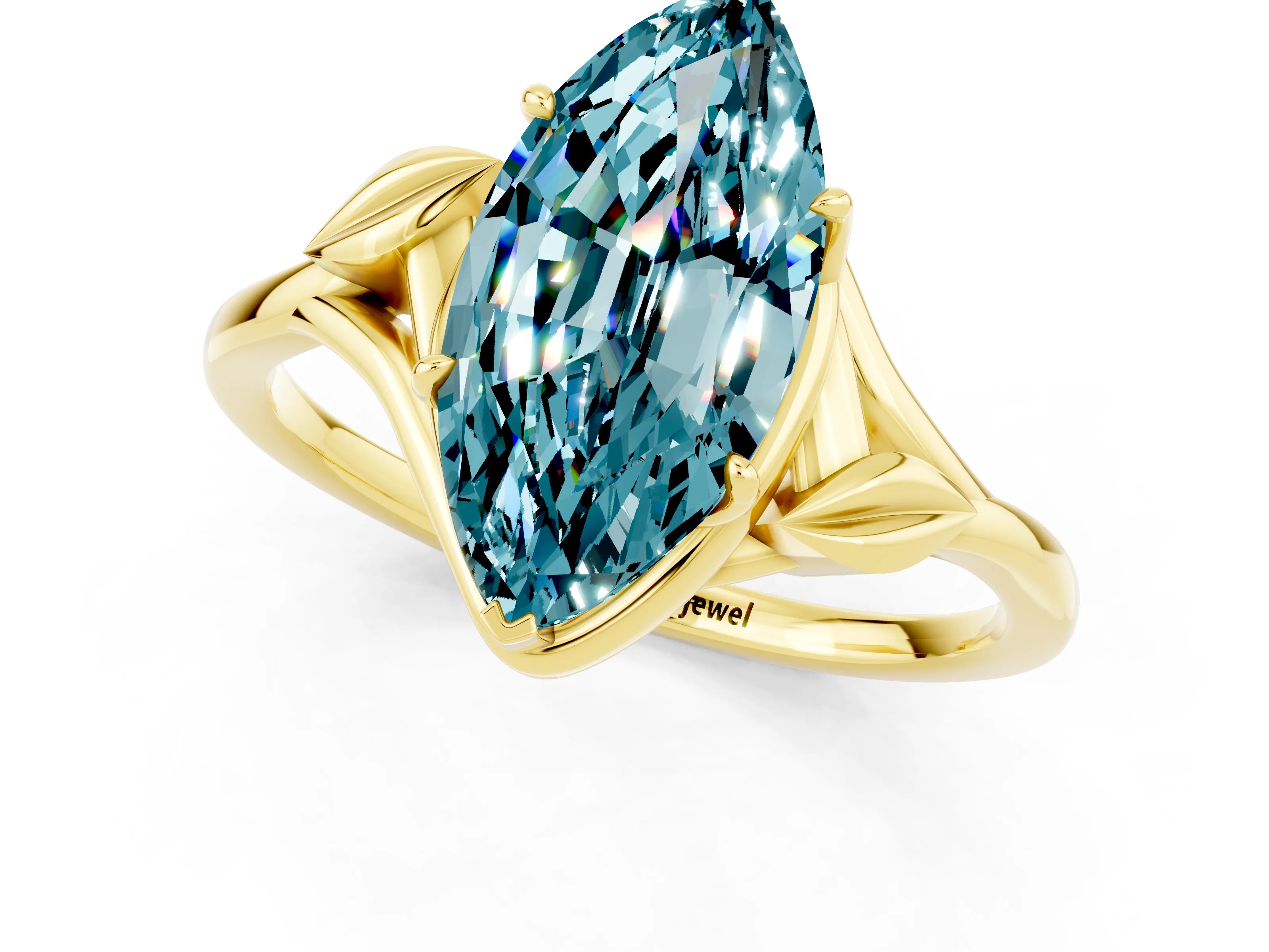 Yellow gold Marquise Cut Blue Topaz Solitaire Ring with Twist Band and Four-Prong Setting_25