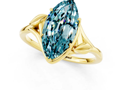 Yellow gold Marquise Cut Blue Topaz Solitaire Ring with Twist Band and Four-Prong Setting_25