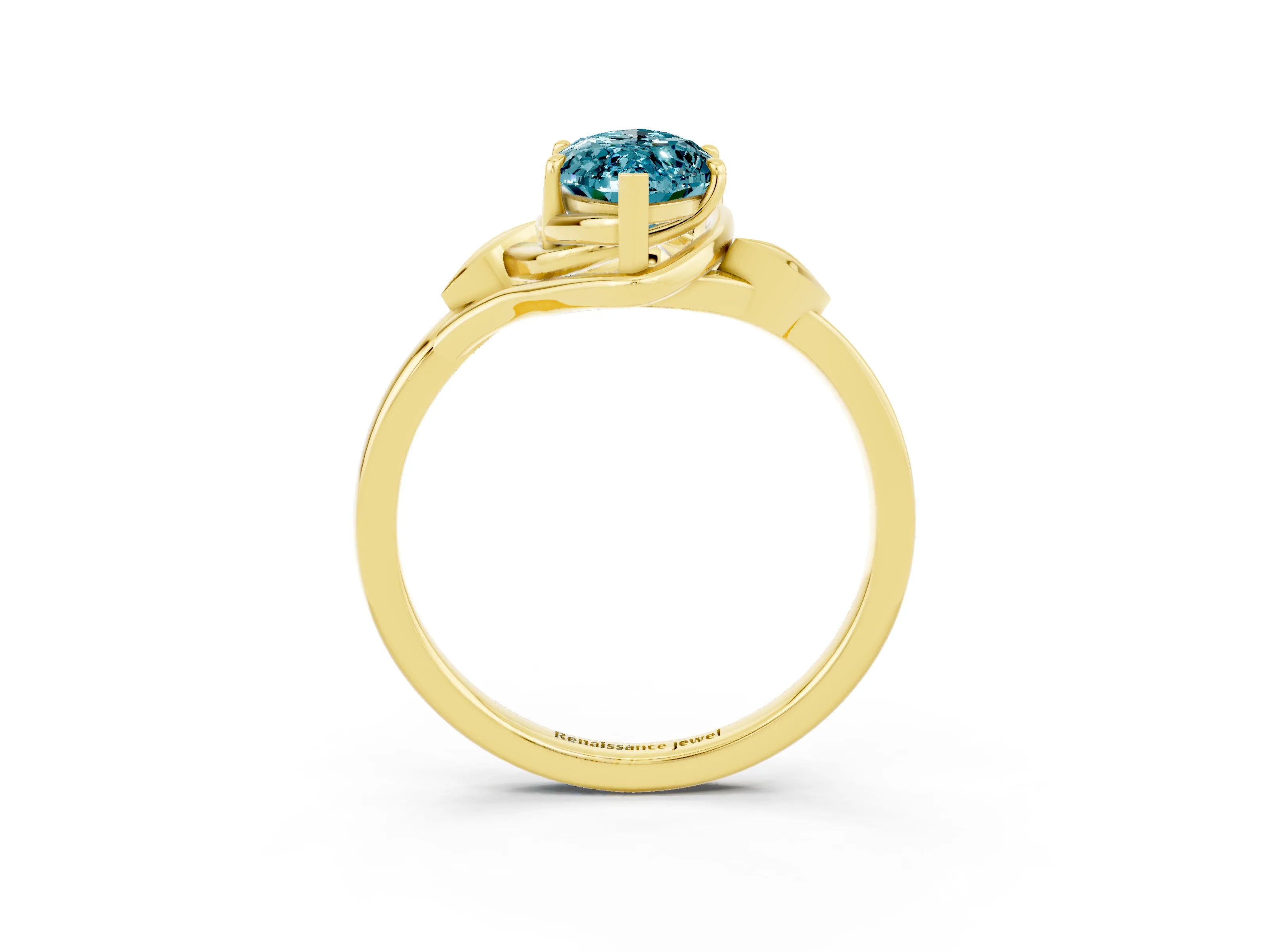 Yellow gold Marquise Cut Blue Topaz Solitaire Ring with Twist Band and Four-Prong Setting_27