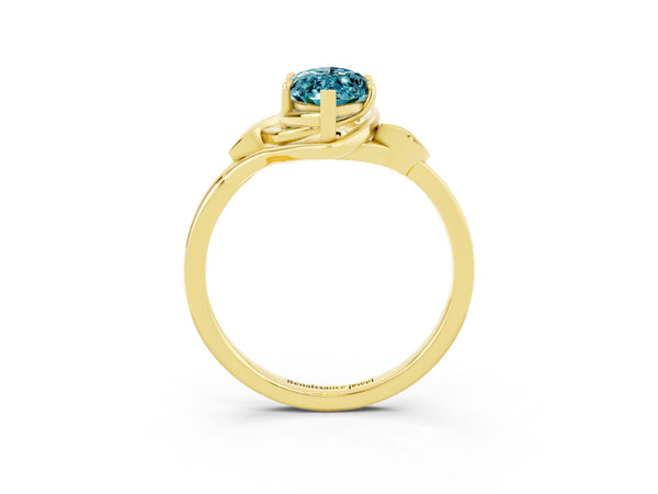 Yellow gold Marquise Cut Blue Topaz Solitaire Ring with Twist Band and Four-Prong Setting
