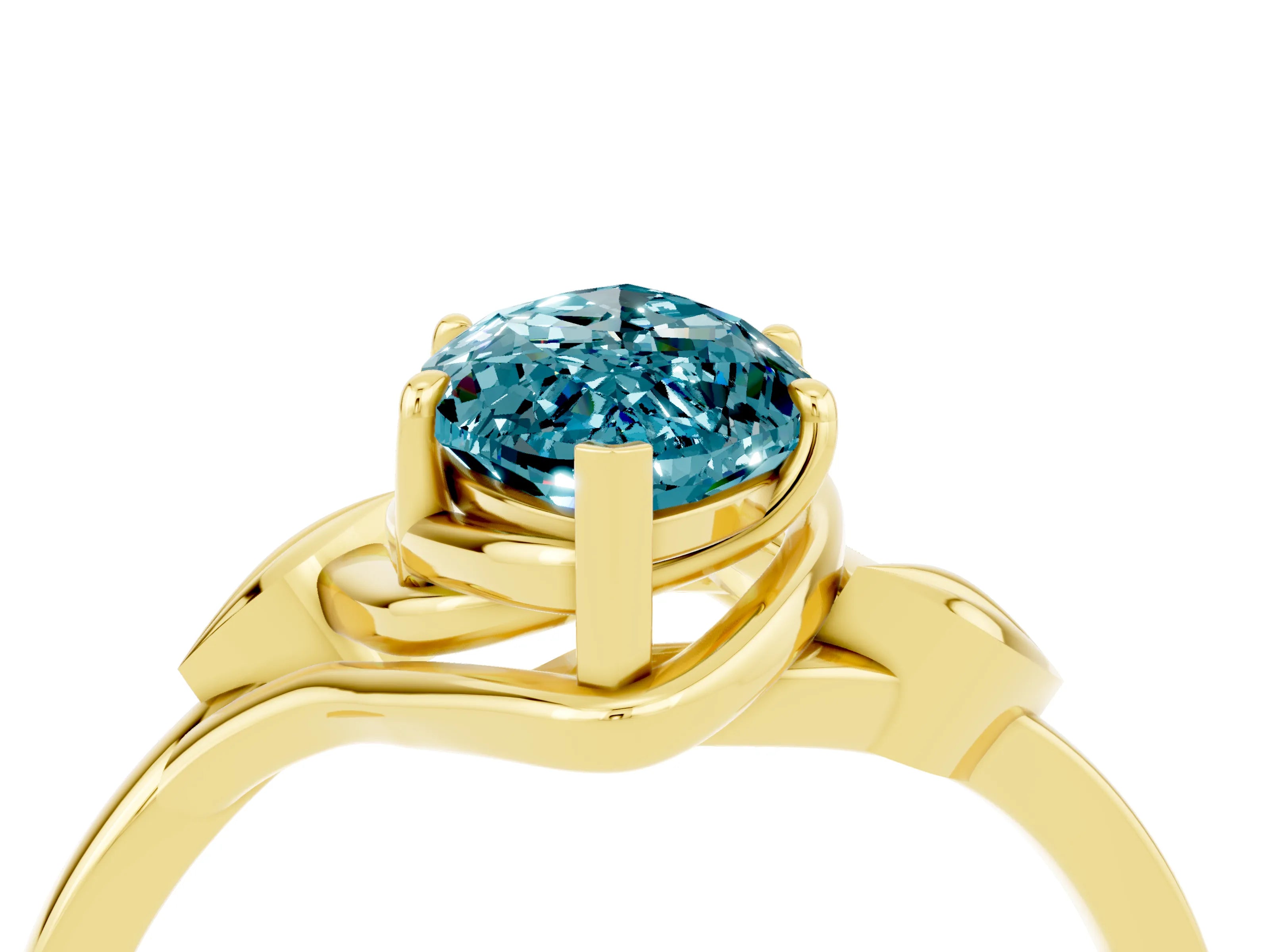 Yellow gold Marquise Cut Blue Topaz Solitaire Ring with Twist Band and Four-Prong Setting_28