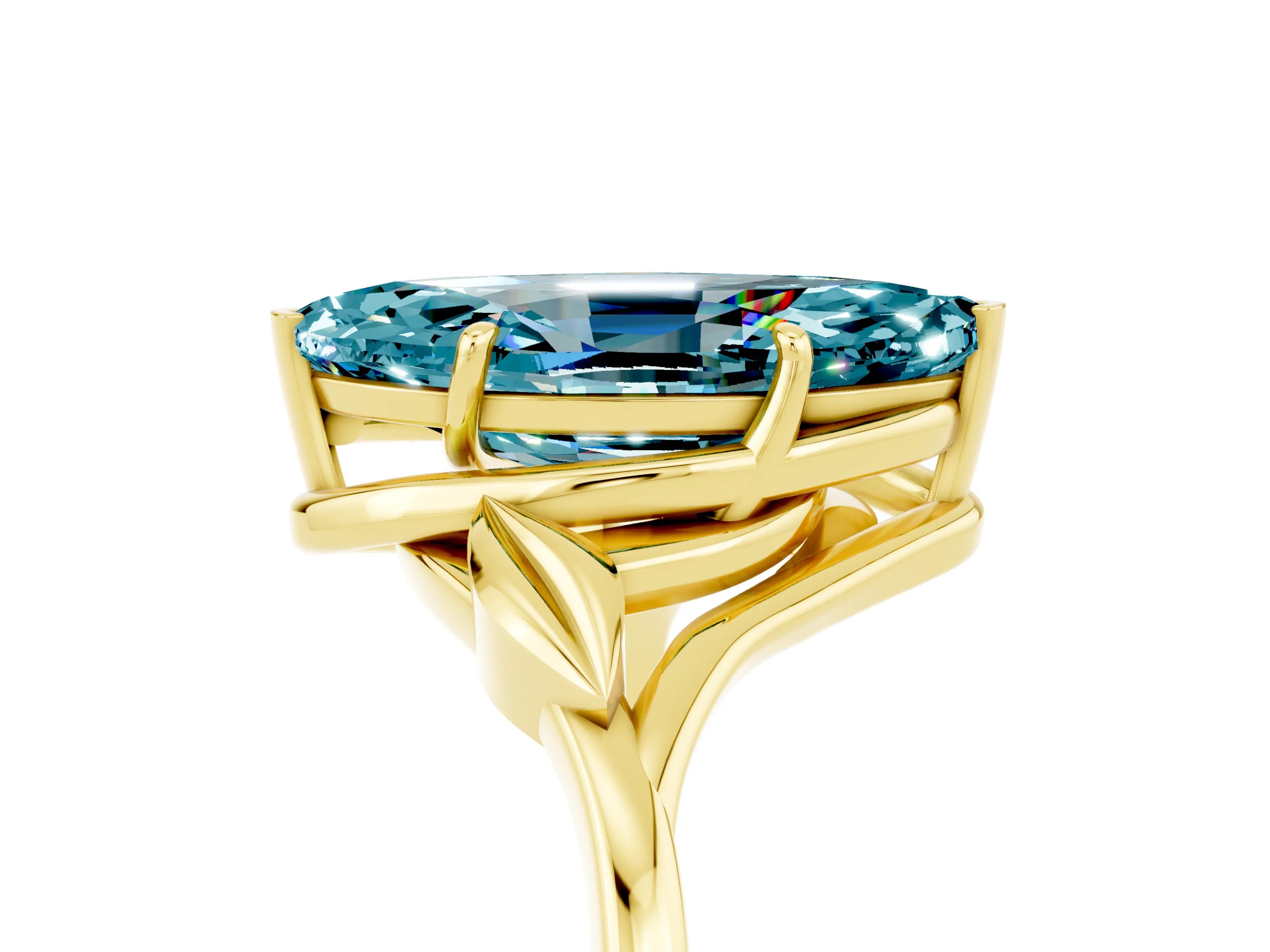 Yellow gold Marquise Cut Blue Topaz Solitaire Ring with Twist Band and Four-Prong Setting_29