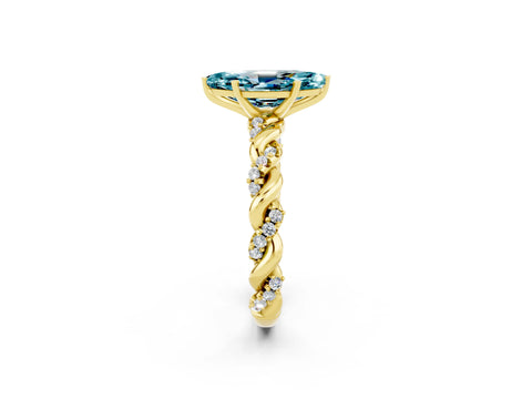 Yellow gold Marquise Cut Blue Topaz Solitaire Ring with Twisted Band and Pavé Accents_2