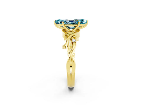 Yellow gold Marquise Cut Blue Topaz Solitaire Ring with Twisted Band and Prong Setting_2