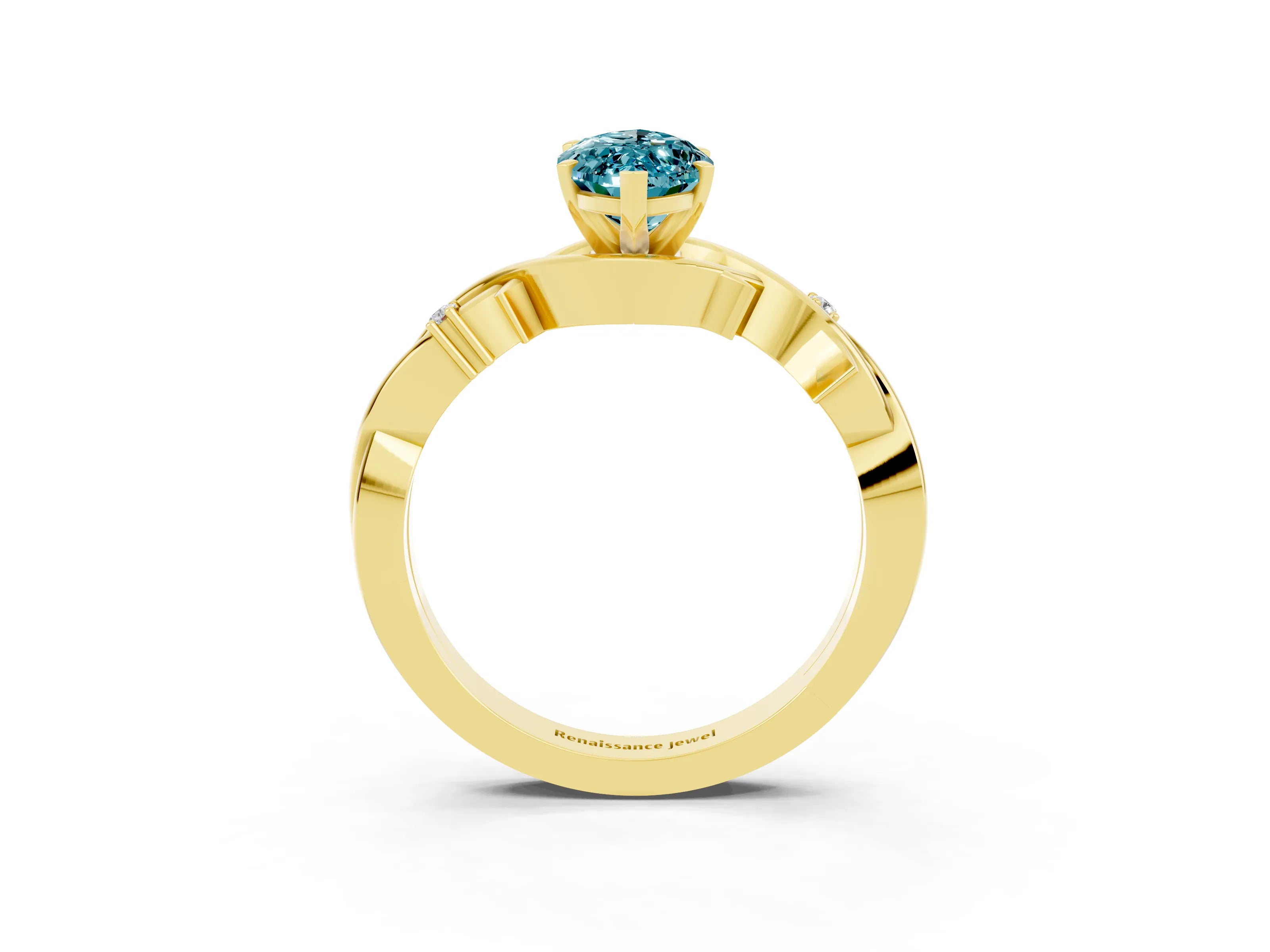 Yellow gold Marquise Cut Blue Topaz Solitaire Ring with Twisted Band and Prong Setting_3