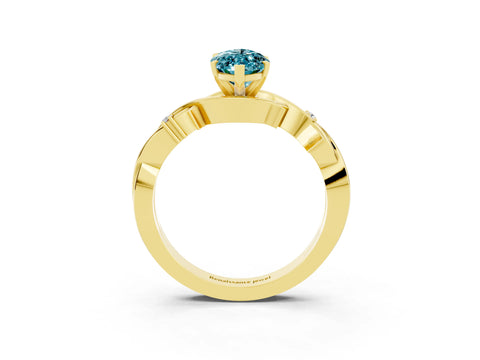 Yellow gold Marquise Cut Blue Topaz Solitaire Ring with Twisted Band and Prong Setting_3
