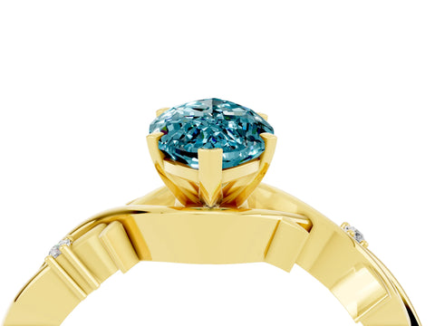Yellow gold Marquise Cut Blue Topaz Solitaire Ring with Twisted Band and Prong Setting_4