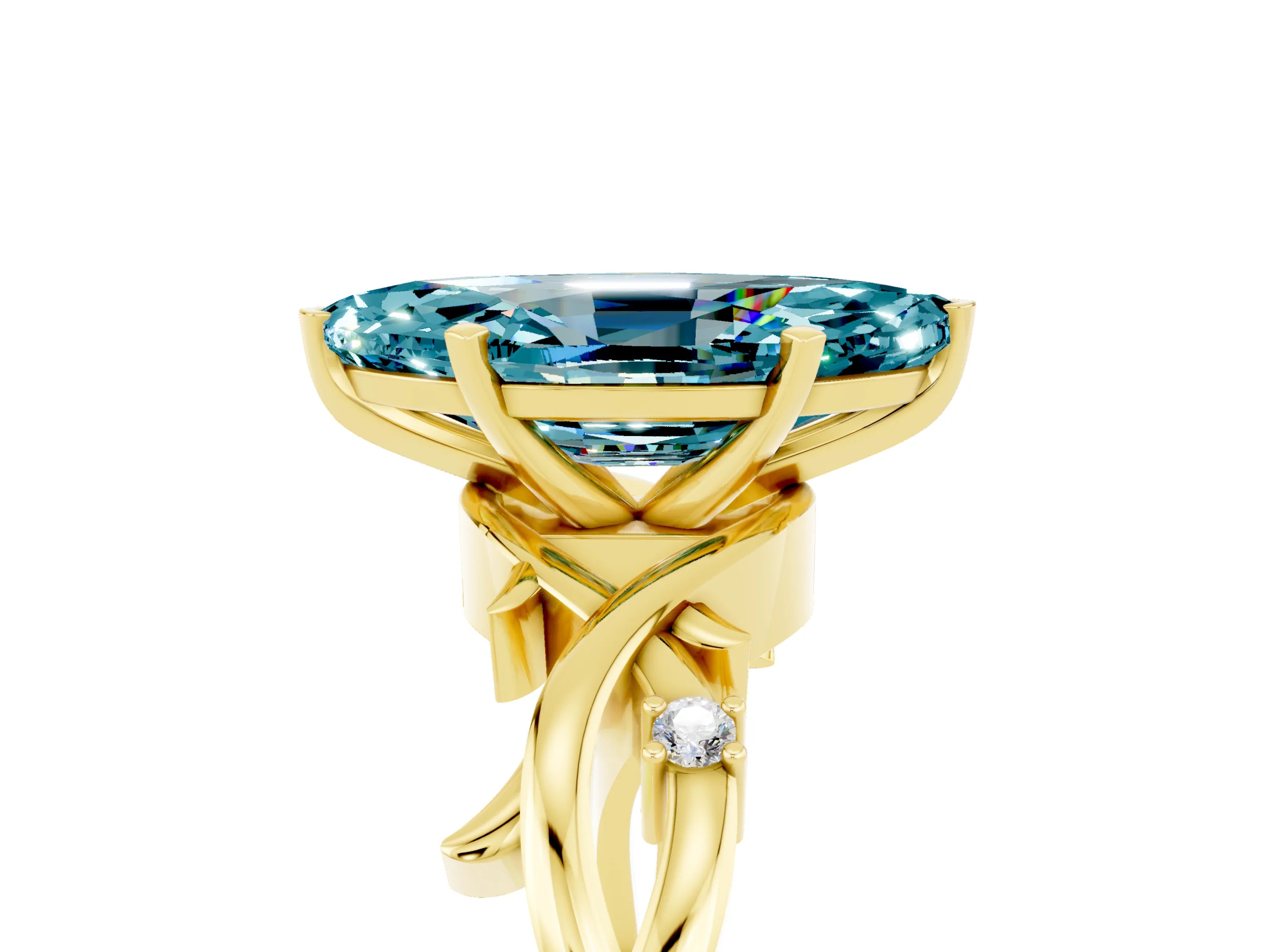 Yellow gold Marquise Cut Blue Topaz Solitaire Ring with Twisted Band and Prong Setting_5