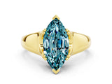 Yellow gold Marquise Cut Blue Topaz Solitaire Ring with Wide Band and Prong Setting
