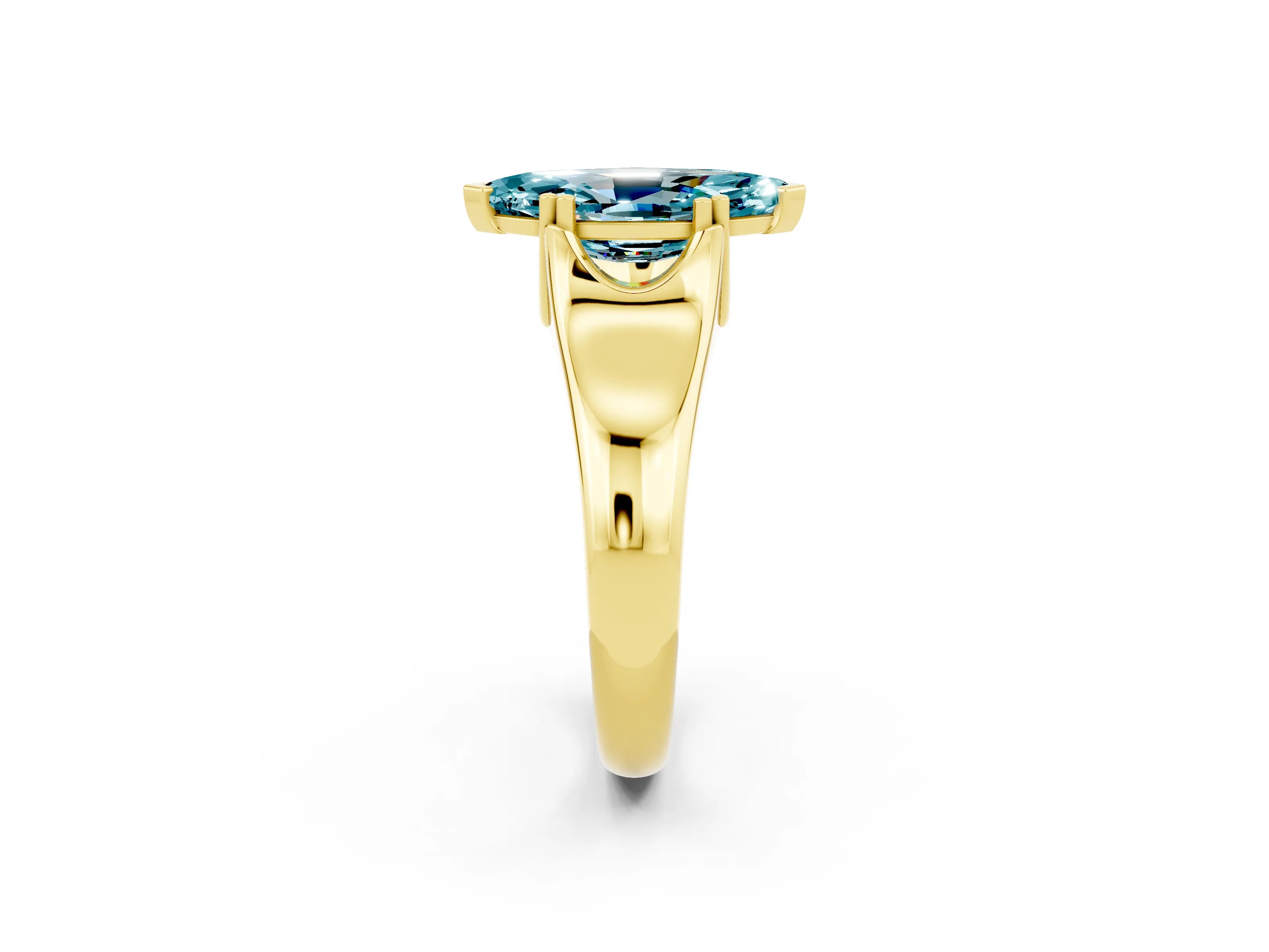 Yellow gold Marquise Cut Blue Topaz Solitaire Ring with Wide Band and Prong Setting_2