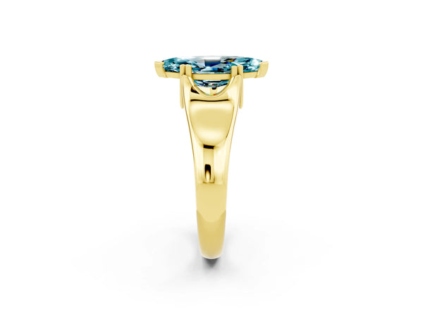 Yellow gold Marquise Cut Blue Topaz Solitaire Ring with Wide Band and Prong Setting