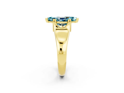 Yellow gold Marquise Cut Blue Topaz Solitaire Ring with Wide Band and Prong Setting_2