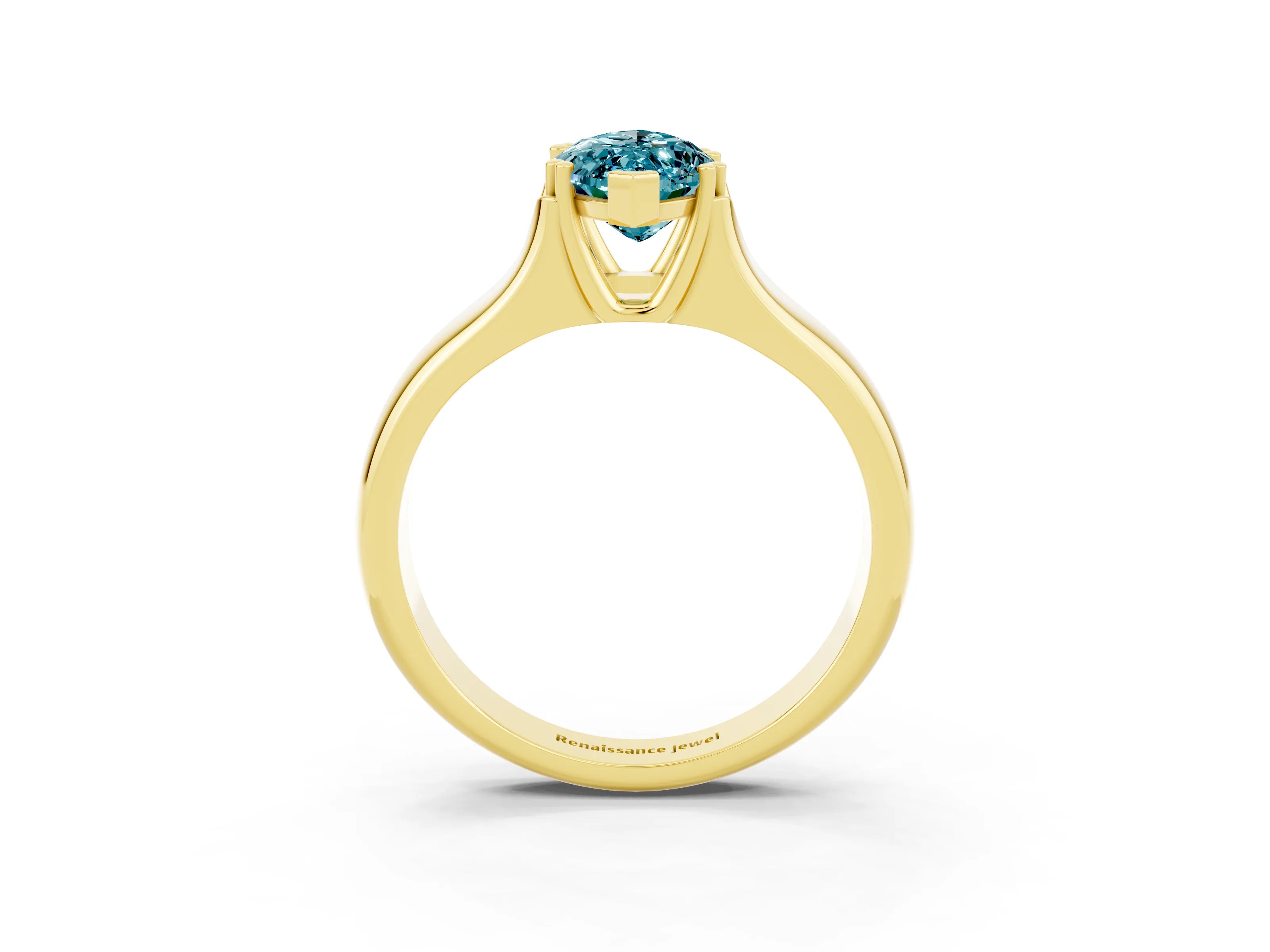 Yellow gold Marquise Cut Blue Topaz Solitaire Ring with Wide Band and Prong Setting_3