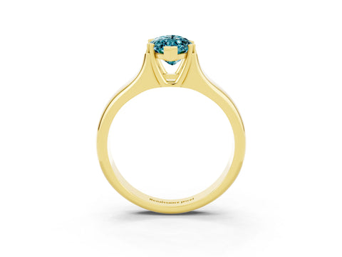 Yellow gold Marquise Cut Blue Topaz Solitaire Ring with Wide Band and Prong Setting_3