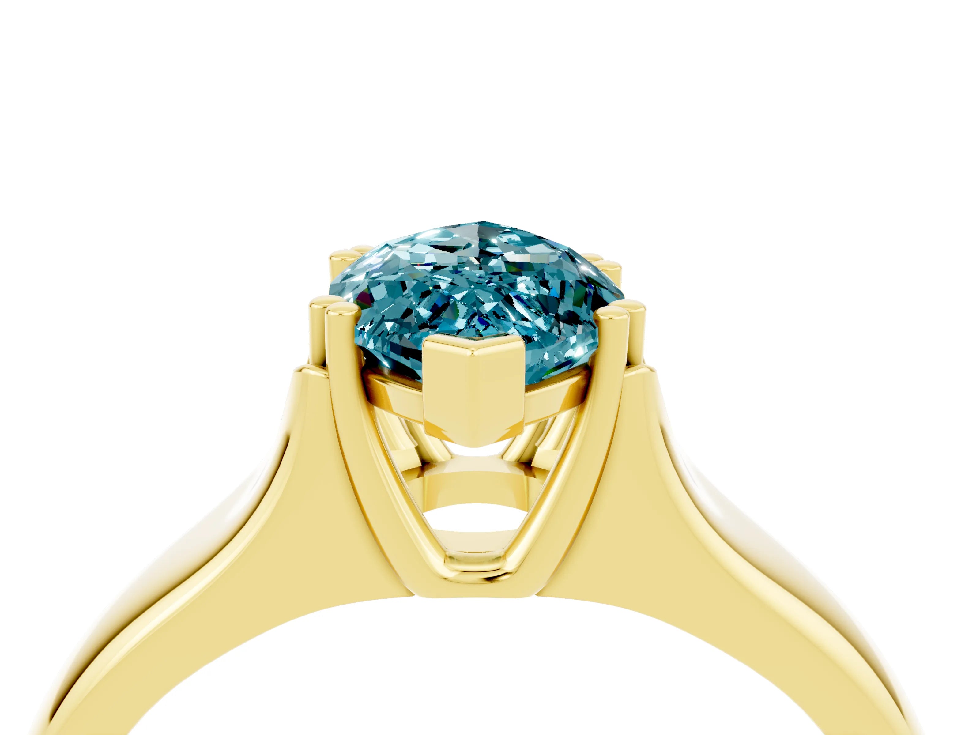 Yellow gold Marquise Cut Blue Topaz Solitaire Ring with Wide Band and Prong Setting_4
