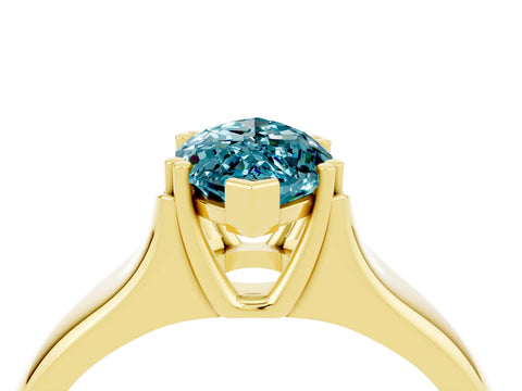 Yellow gold Marquise Cut Blue Topaz Solitaire Ring with Wide Band and Prong Setting_4