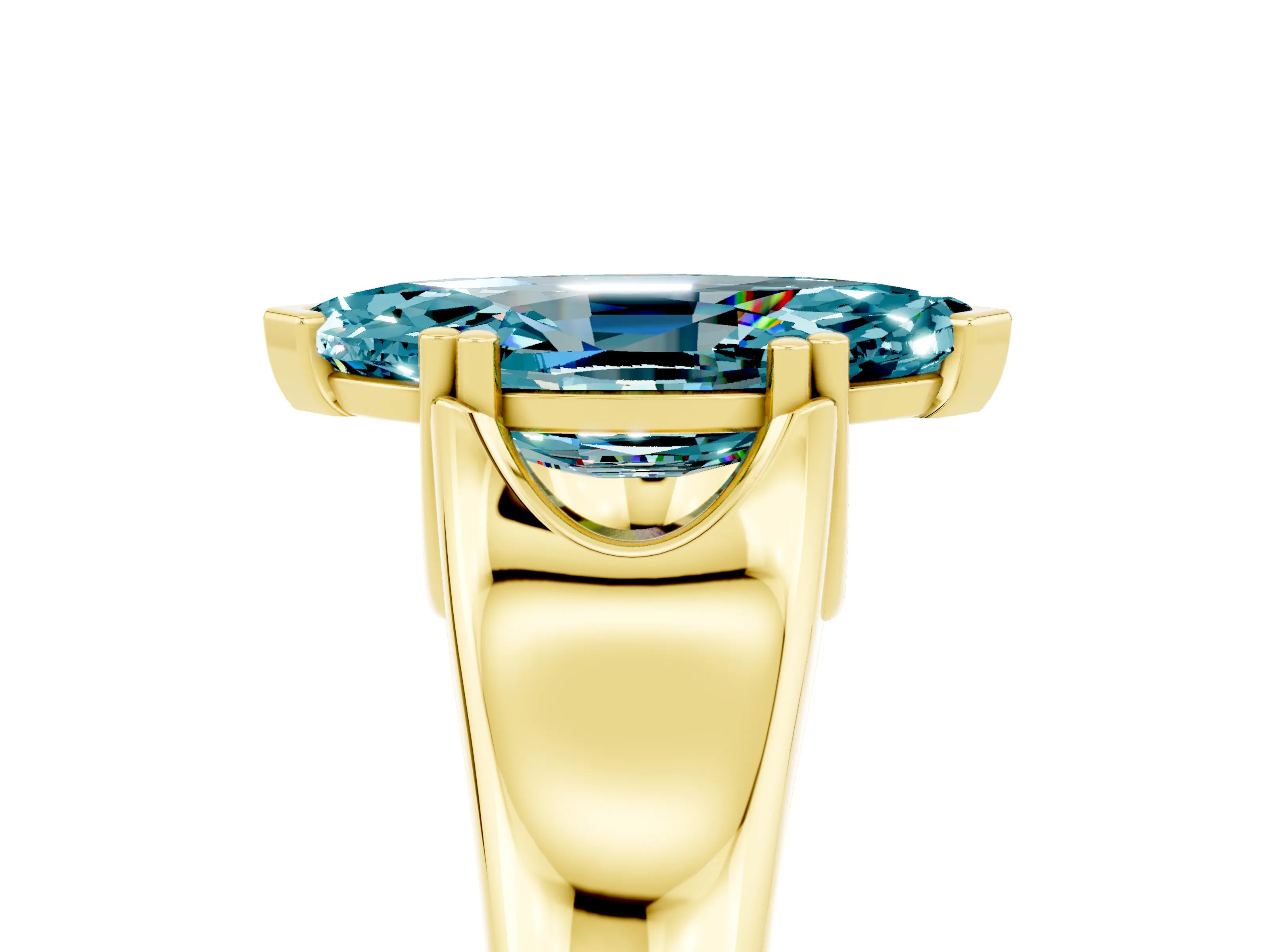 Yellow gold Marquise Cut Blue Topaz Solitaire Ring with Wide Band and Prong Setting_5