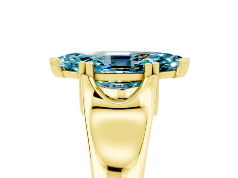 Yellow gold Marquise Cut Blue Topaz Solitaire Ring with Wide Band and Prong Setting_5