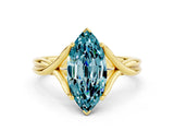 Yellow gold Marquise Cut Blue Topaz Solitaire Twist Band Prong Setting Ring_60