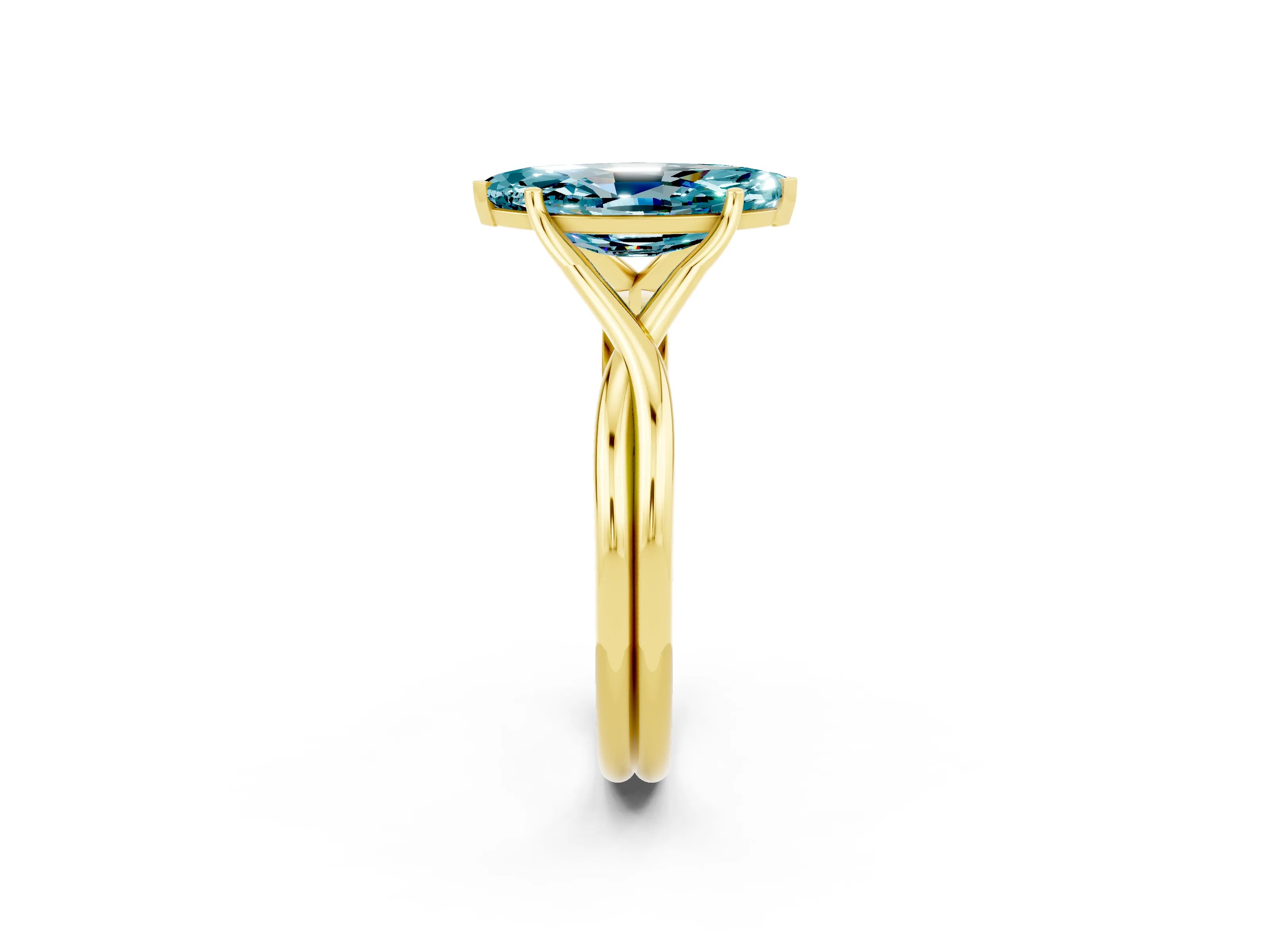 Yellow gold Marquise Cut Blue Topaz Solitaire Twist Band Prong Setting Ring_62