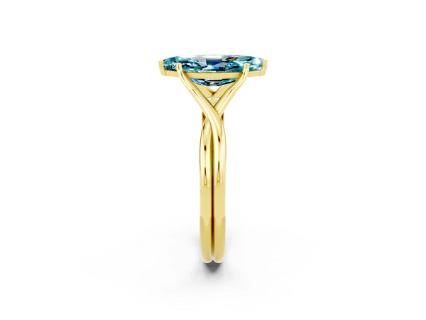 Yellow gold Marquise Cut Blue Topaz Solitaire Twist Band Prong Setting Ring