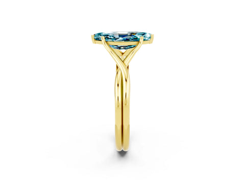Yellow gold Marquise Cut Blue Topaz Solitaire Twist Band Prong Setting Ring_62