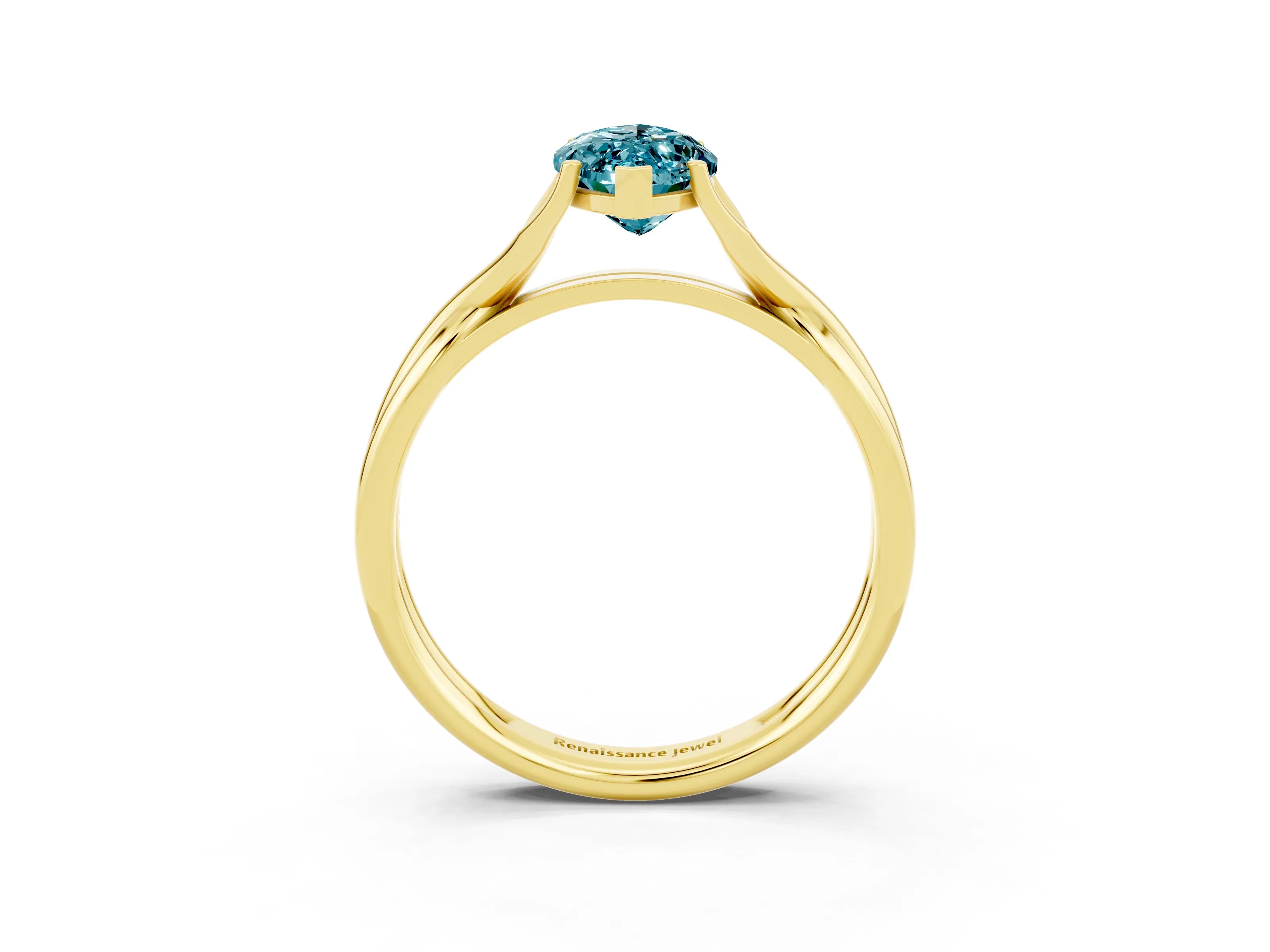 Yellow gold Marquise Cut Blue Topaz Solitaire Twist Band Prong Setting Ring_63
