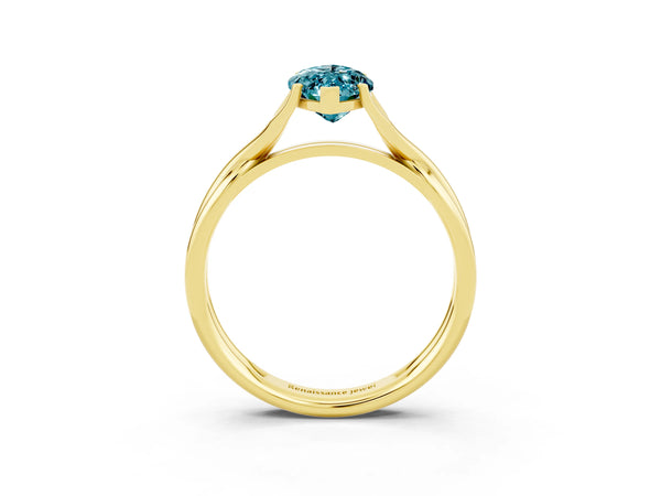 Yellow gold Marquise Cut Blue Topaz Solitaire Twist Band Prong Setting Ring