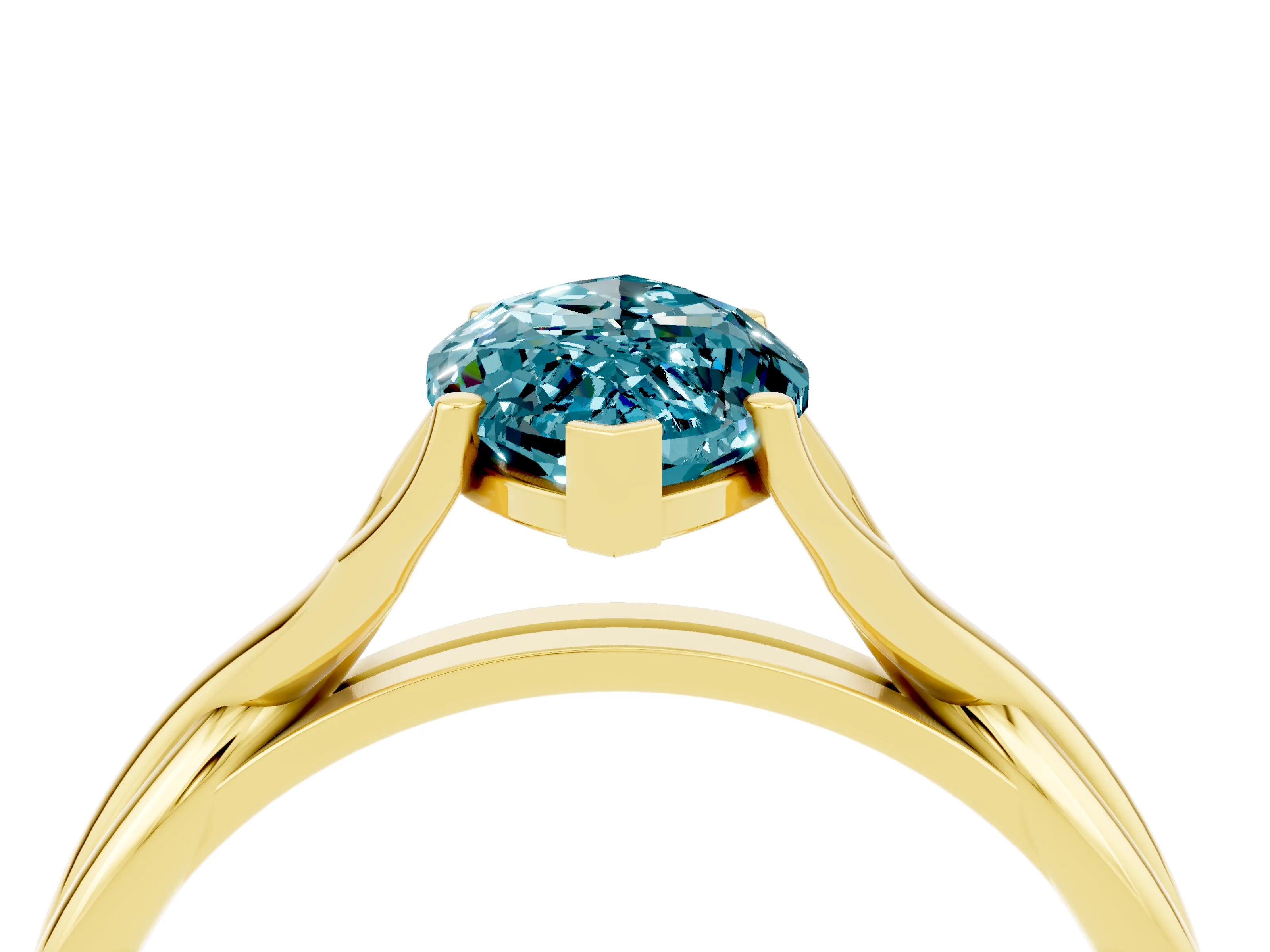 Yellow gold Marquise Cut Blue Topaz Solitaire Twist Band Prong Setting Ring_64