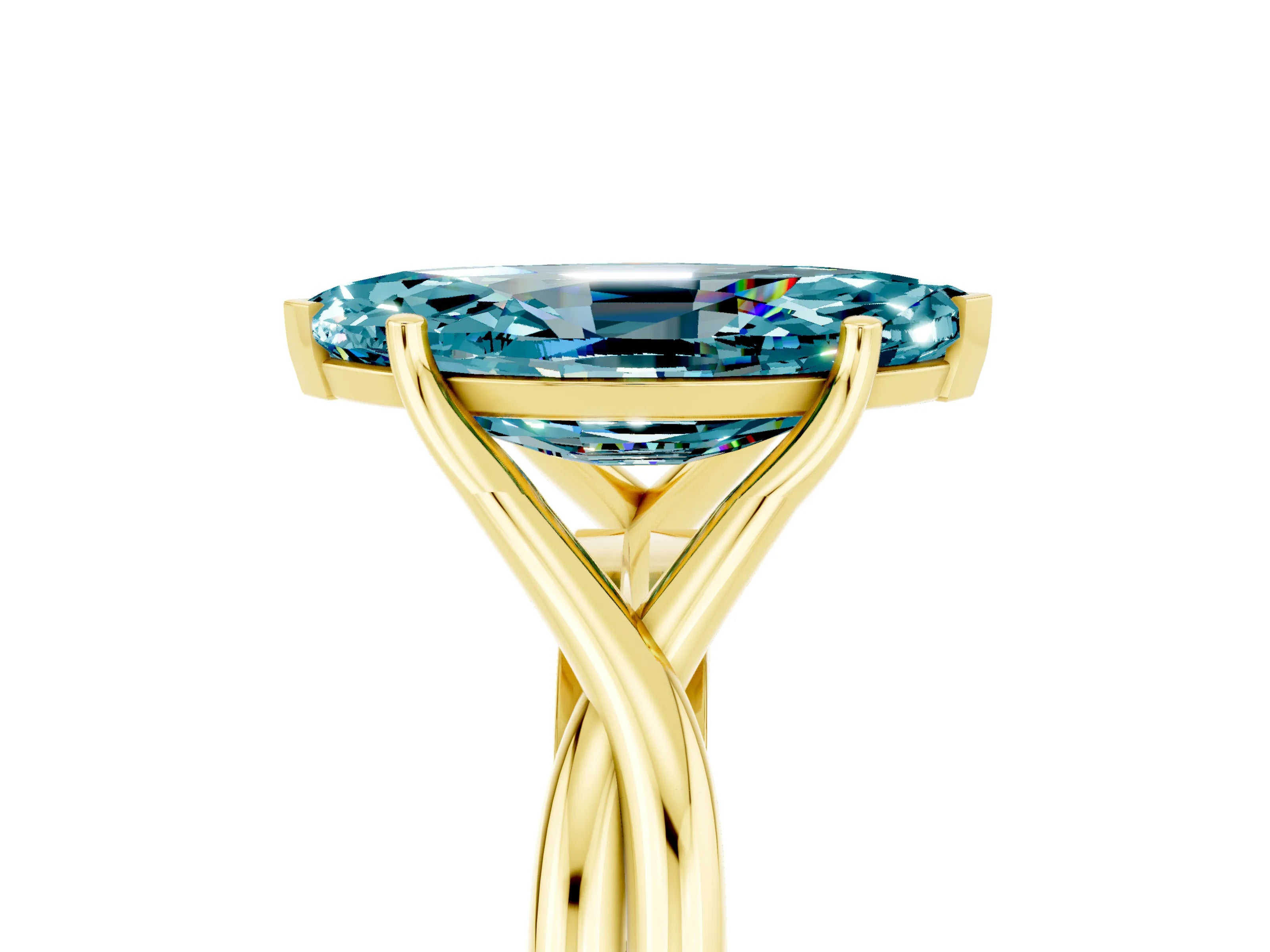 Yellow gold Marquise Cut Blue Topaz Solitaire Twist Band Prong Setting Ring_65