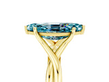 Yellow gold Marquise Cut Blue Topaz Solitaire Twist Band Prong Setting Ring_65