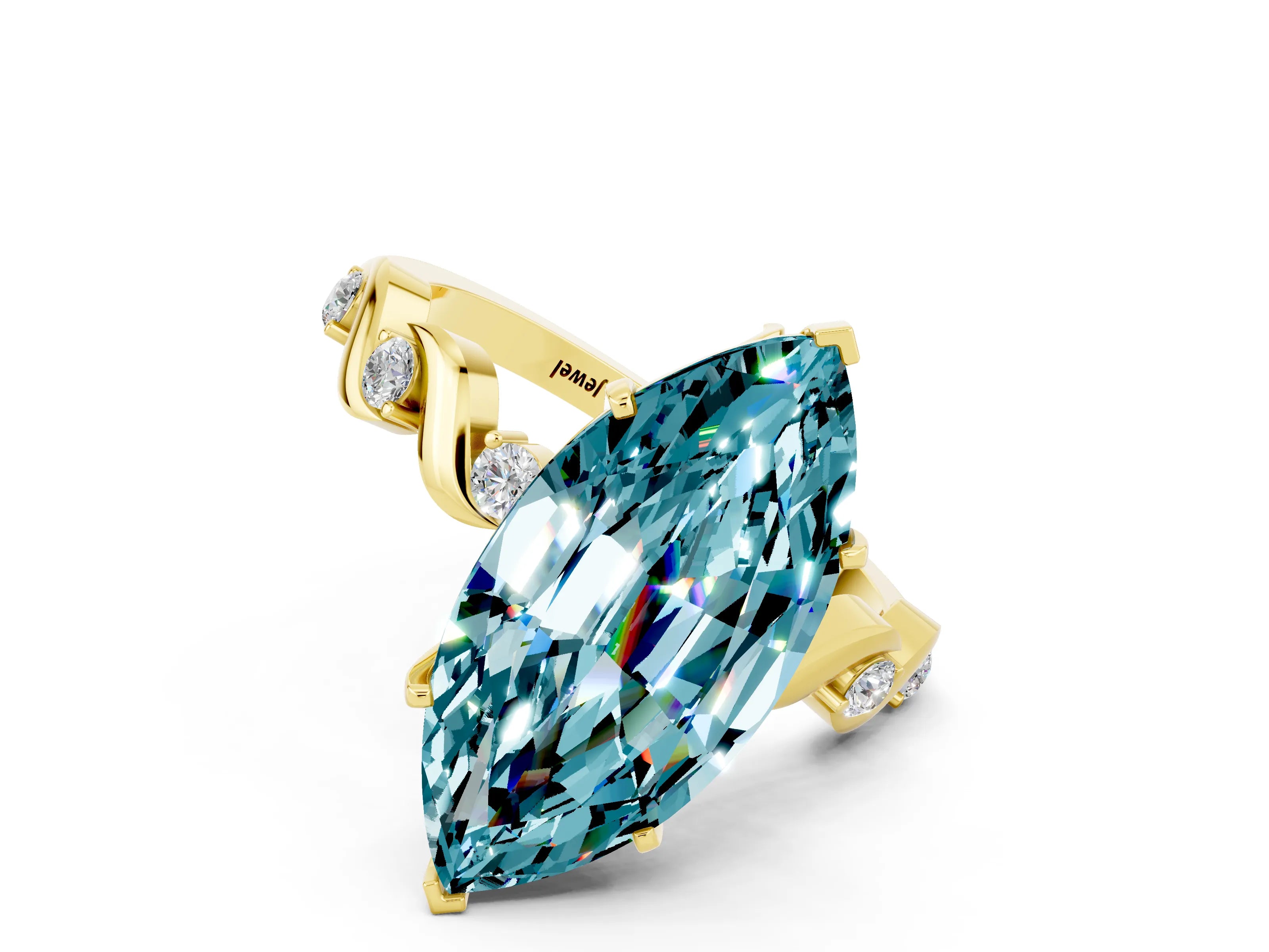 Yellow gold Marquise Cut Blue Topaz Solitaire Twisted Band with Round  Accents and Prong Setting_12