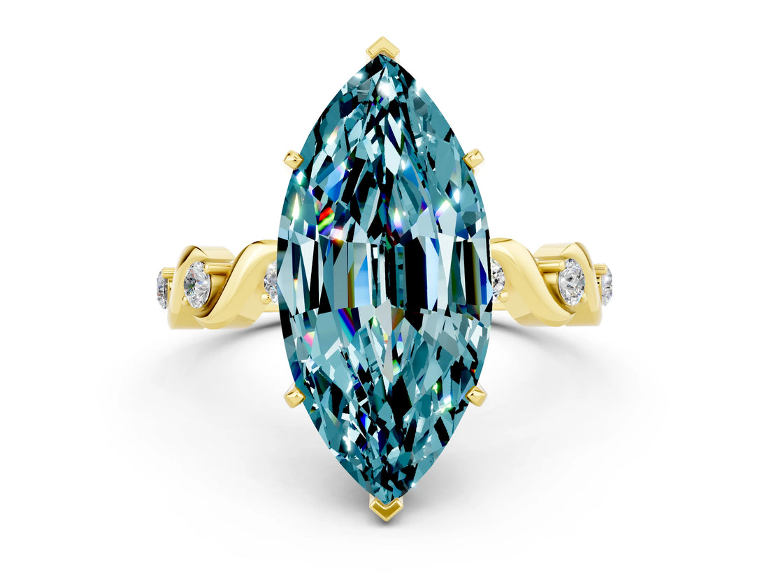 Yellow gold Marquise Cut Blue Topaz Solitaire Twisted Band with Round  Accents and Prong Setting_12