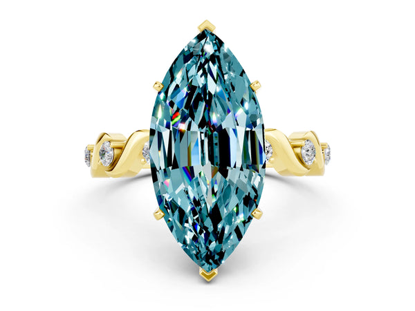 Yellow gold Marquise Cut Blue Topaz Solitaire Twisted Band with Round  Accents and Prong Setting
