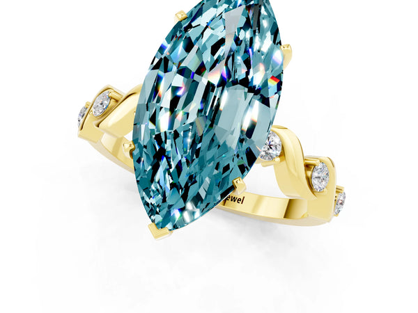 Yellow gold Marquise Cut Blue Topaz Solitaire Twisted Band with Round  Accents and Prong Setting
