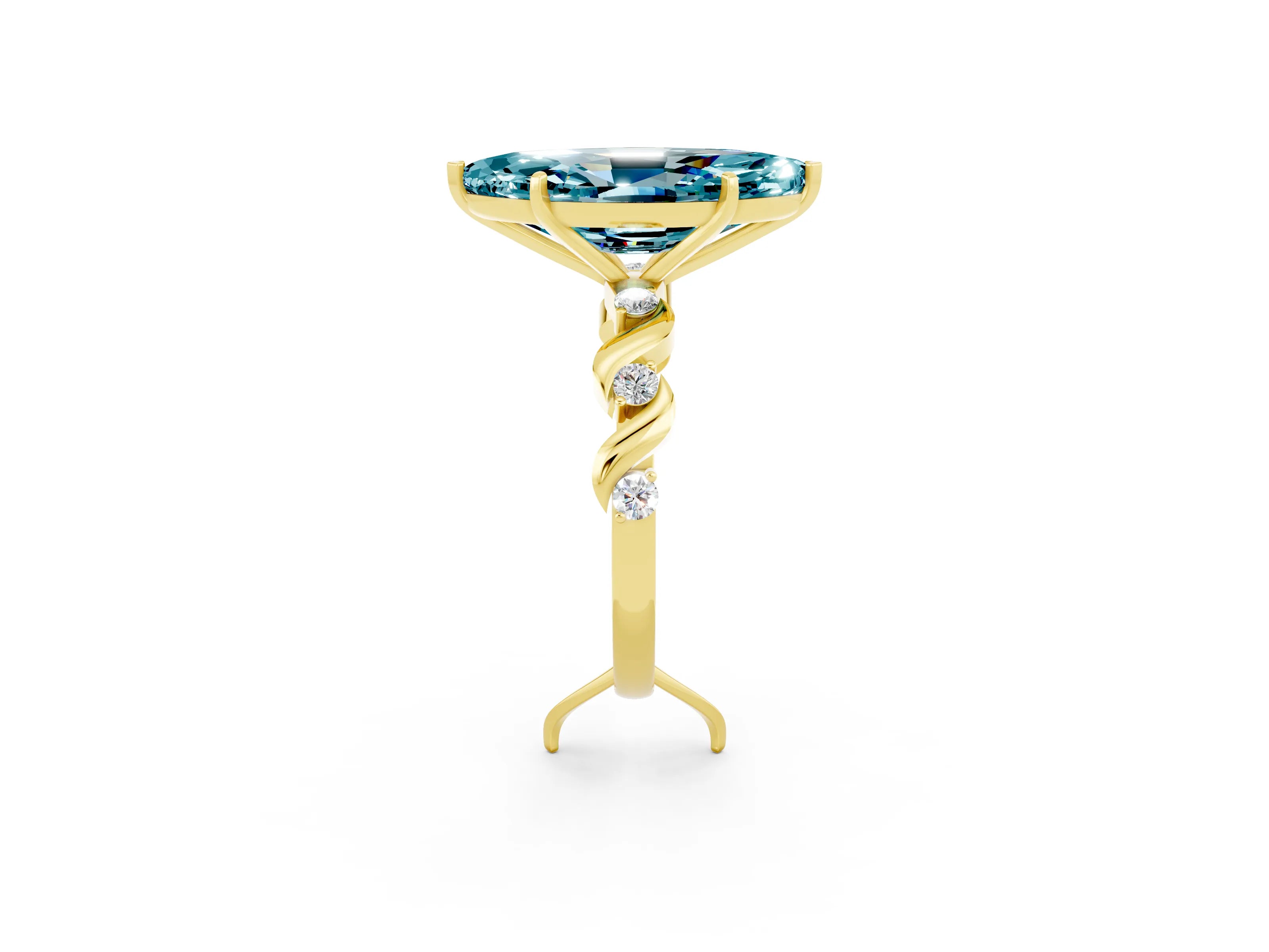 Yellow gold Marquise Cut Blue Topaz Solitaire Twisted Band with Round  Accents and Prong Setting_14