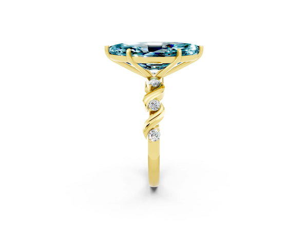 Yellow gold Marquise Cut Blue Topaz Solitaire Twisted Band with Round  Accents and Prong Setting