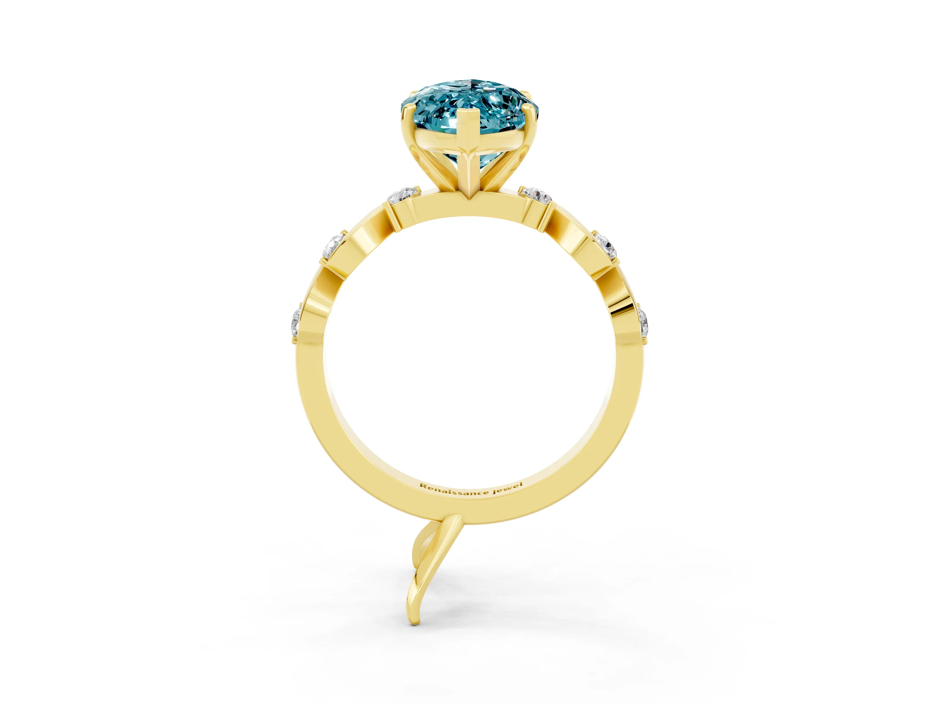 Yellow gold Marquise Cut Blue Topaz Solitaire Twisted Band with Round  Accents and Prong Setting_15