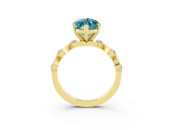 Yellow gold Marquise Cut Blue Topaz Solitaire Twisted Band with Round  Accents and Prong Setting