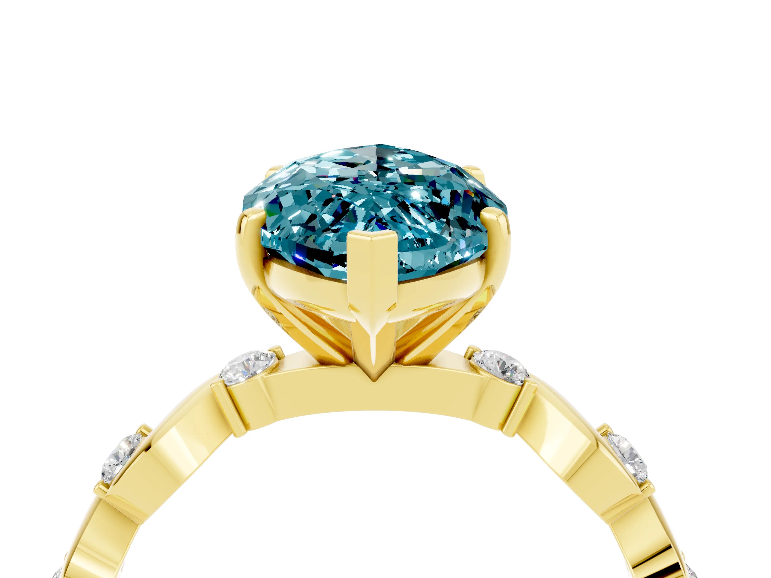 Yellow gold Marquise Cut Blue Topaz Solitaire Twisted Band with Round  Accents and Prong Setting_16