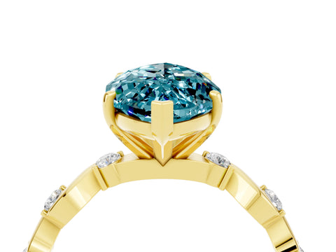 Yellow gold Marquise Cut Blue Topaz Solitaire Twisted Band with Round  Accents and Prong Setting_16