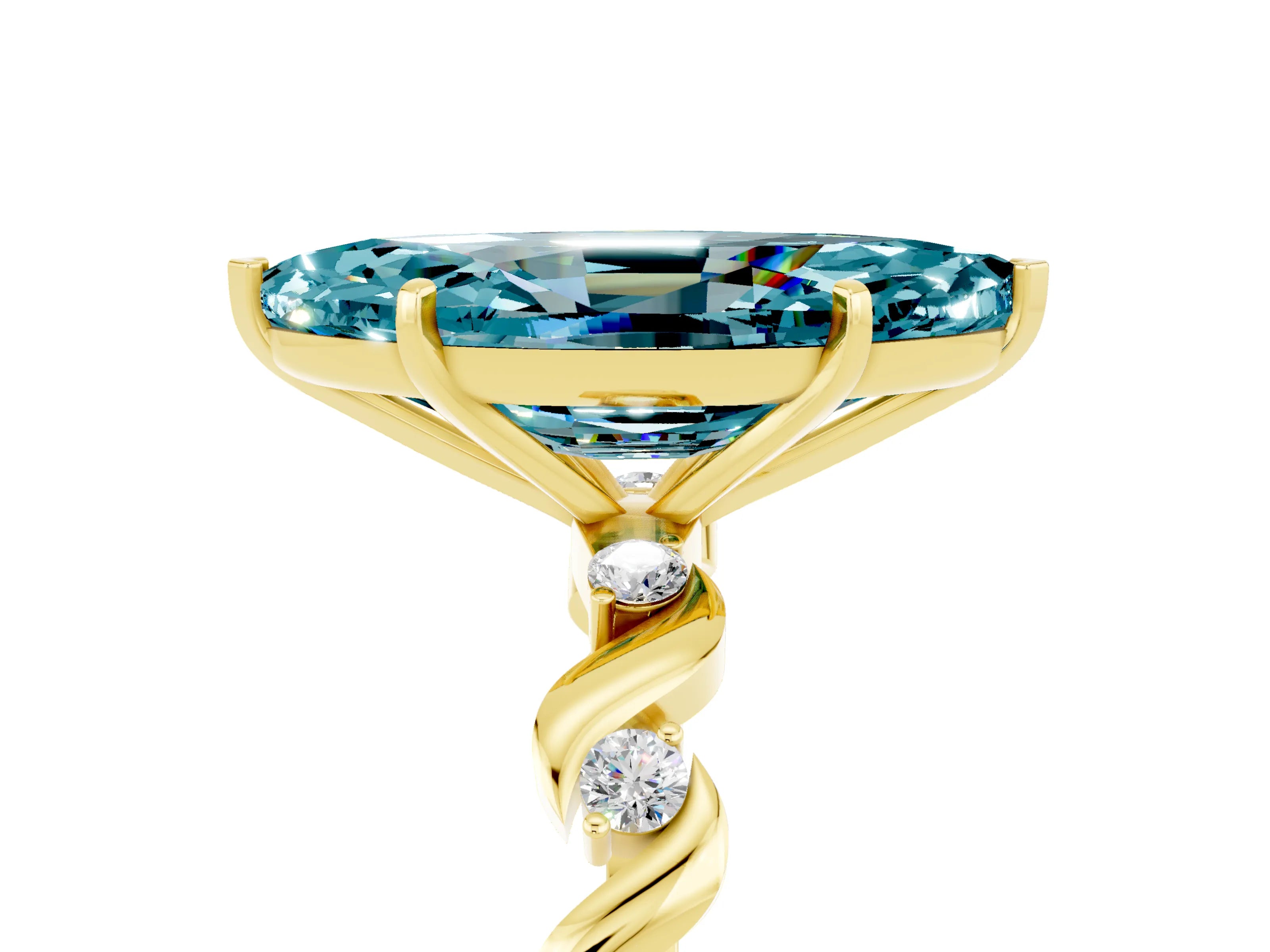 Yellow gold Marquise Cut Blue Topaz Solitaire Twisted Band with Round  Accents and Prong Setting_17