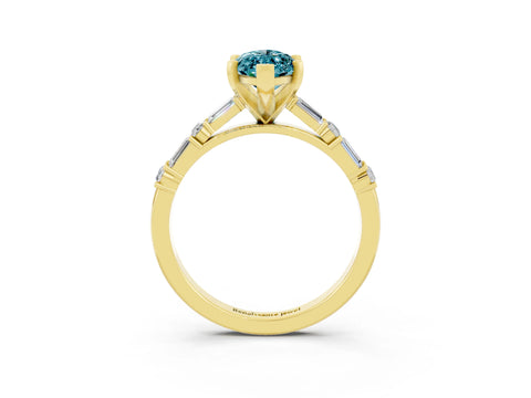 Yellow gold Marquise Cut Blue Topaz Solitaire with Side Baguettes and Channel Set Band_3